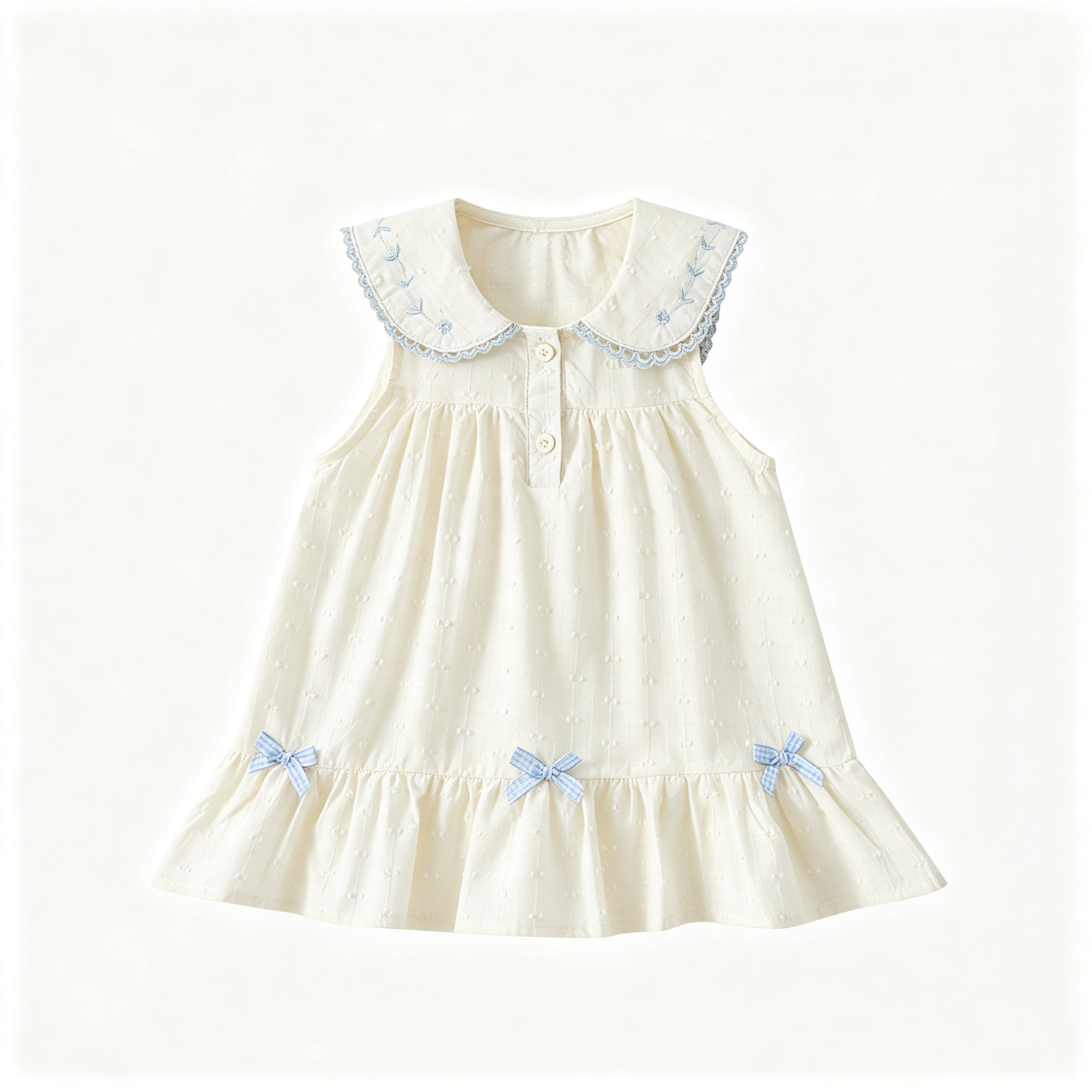Toddler Girls White Sleeveless Dress Peter Pan Collar Lace Bows
