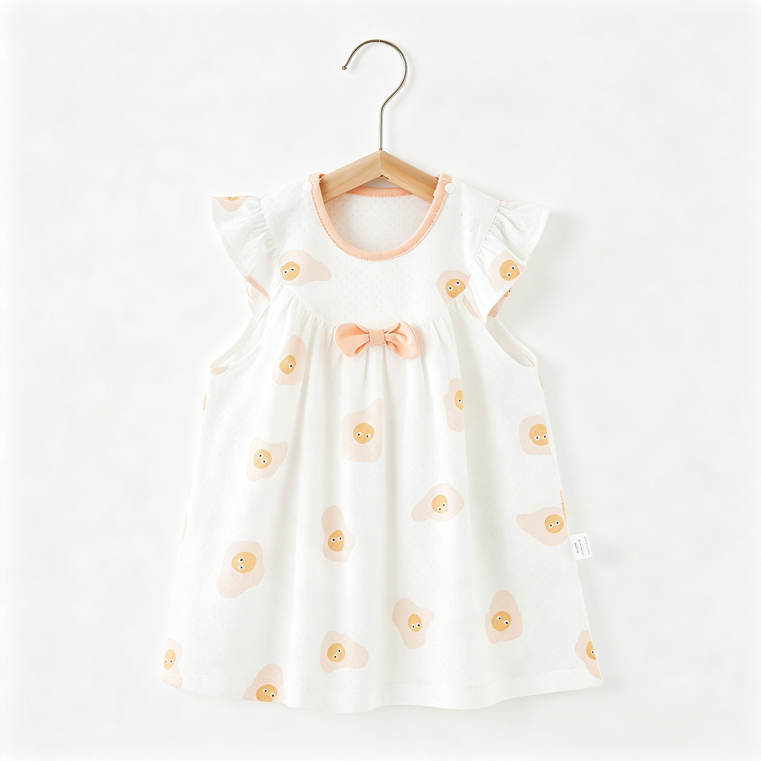 Baby Girls Elephant Print Cotton Dress Flutter Sleeves Bow Detail