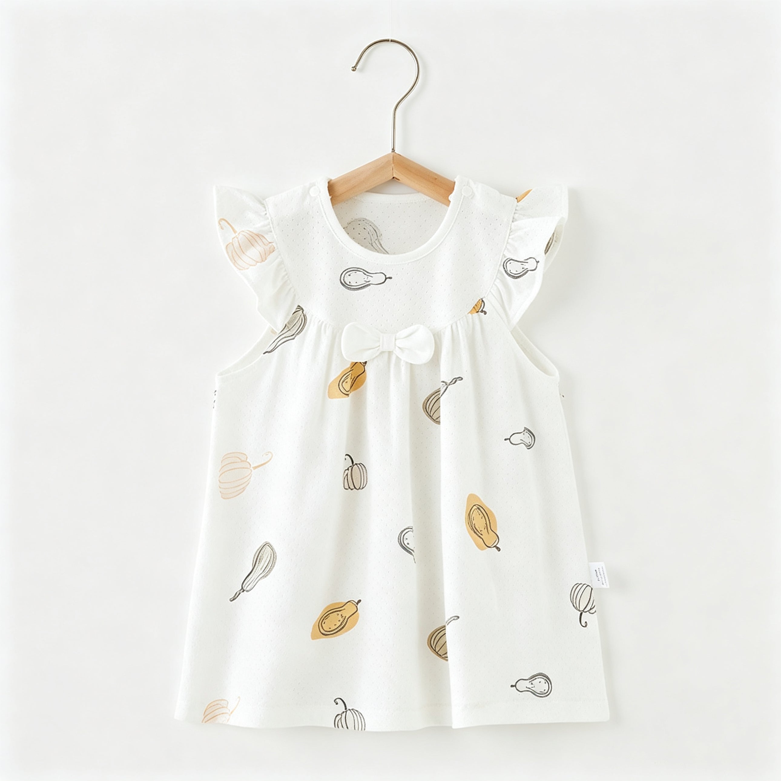 Baby Girls Elephant Print Cotton Dress Flutter Sleeves Bow Detail